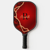 Raquette De Pickleball Élégant Agate rouge et noir Monogramme (Verso)