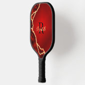 Raquette De Pickleball Élégant Agate rouge et noir Monogramme (Gauche)