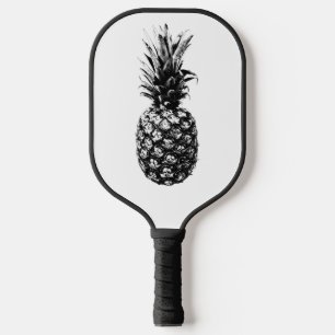 Raquette De Pickleball Élégant ananas tropical noir et blanc
