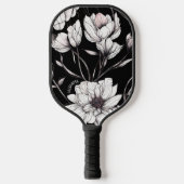 Raquette De Pickleball Elegant Anemone Floral Custom Name Black (Recto)