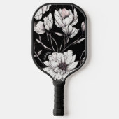 Raquette De Pickleball Elegant Anemone Floral Custom Name Black (Verso)