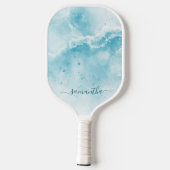 Raquette De Pickleball Elégant Aqua Blue Ocean Coastal Monogramme (Verso)