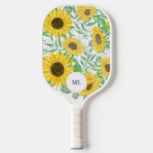 Raquette De Pickleball Élégant aquarelle tournesol Monogramme (Recto)