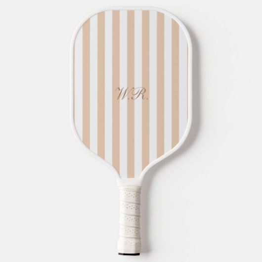 Raquette De Pickleball Élégant Beige Script chic Monogram Preppy (Verso)
