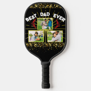 Raquette De Pickleball Elégant Black & Gold Meilleur Papa Jamais Photo Fa