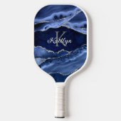 Raquette De Pickleball Élégant Bleu Agate Argent Parties scintillant Mono (Verso)