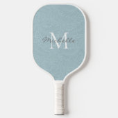 Raquette De Pickleball Élégant bleu clair Floral Monogramme botanique (Recto)