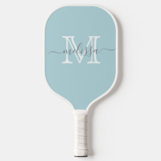 Raquette De Pickleball Élégant bleu doux Nom minimal et monogramme