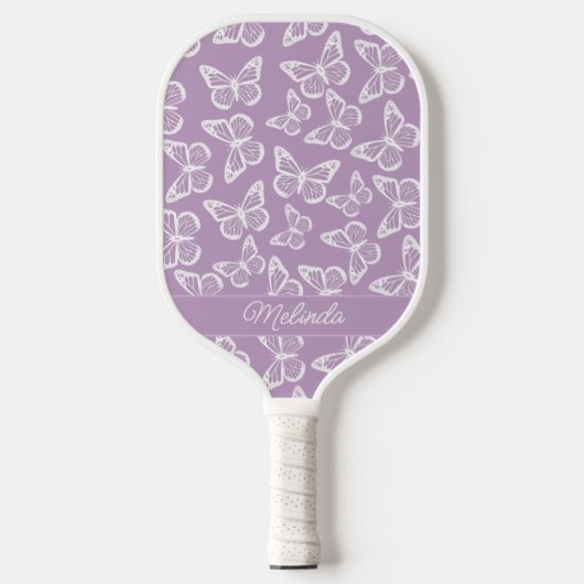 Raquette De Pickleball Elegant Boho Butterfly Pastel Purple Ajouter Votre (Recto)