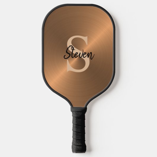 Raquette De Pickleball Élégant bronze métal Monogramme Nom Mens (Recto)