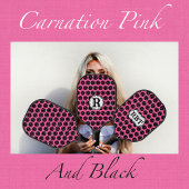 Raquette De Pickleball Élégant carnation rose et noir monogramme