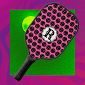 Raquette De Pickleball Élégant carnation rose et noir monogramme