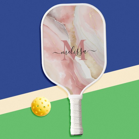 Raquette De Pickleball Élégant Chic Blush Pink Monogramme