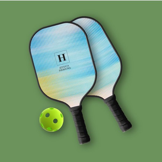 Raquette De Pickleball Élégant Classic Monogramme Blue Prism Verre person