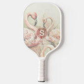 Raquette De Pickleball Élégant Flamant Chic Monogramme Personnalisé (Verso)