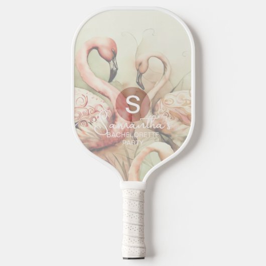 Raquette De Pickleball Élégant Flamant Chic Monogramme Personnalisé (Recto)