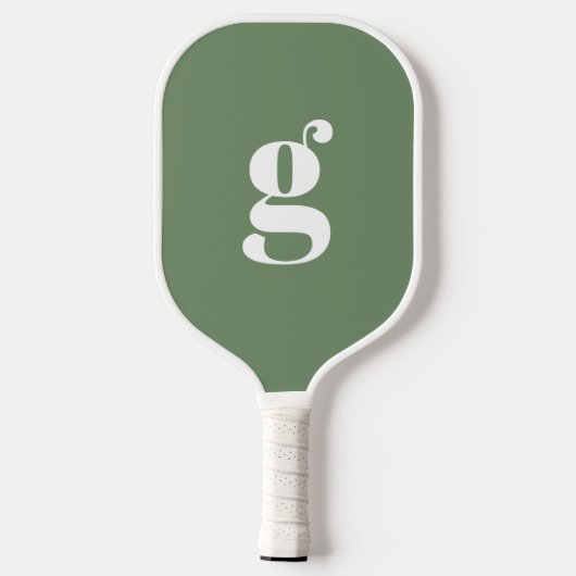 Raquette De Pickleball Élégant Gras Monogramme initial Sage Vert (Verso)