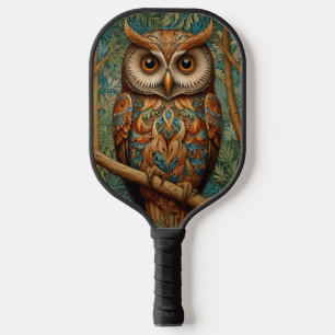 Raquette De Pickleball Élégant hibou rétro boho bohème bohème forêt verte