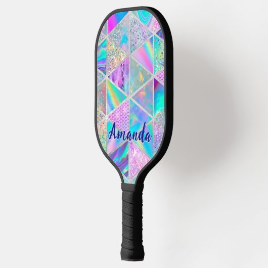 Raquette De Pickleball Elégant holographique tendance faux argent géométr (Gauche)