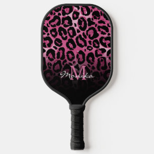 Raquette De Pickleball Élégant Léopard de Glam Rose Chaud Personnalisé