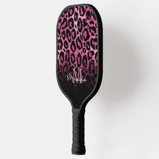 Raquette De Pickleball Élégant Léopard de Glam Rose Chaud Personnalisé (Gauche)