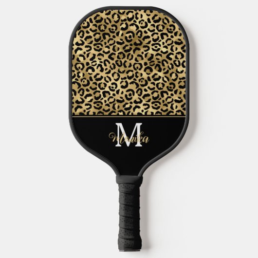Raquette De Pickleball Élégant léopard doré Personnalisé (Recto)