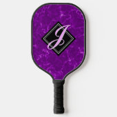 Raquette De Pickleball Élégant marbre violet noir diamant Monogramme (Recto)