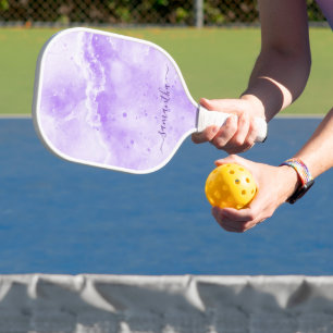 Raquette De Pickleball Élégant marbre violet Nom du lecteur monographique