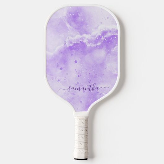 Raquette De Pickleball Élégant marbre violet Nom du lecteur monographique (Verso)