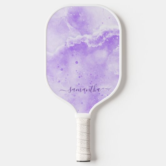 Raquette De Pickleball Élégant marbre violet Nom du lecteur monographique (Recto)