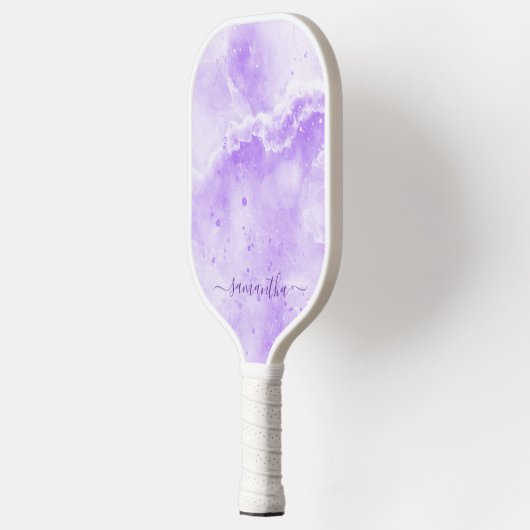 Raquette De Pickleball Élégant marbre violet Nom du lecteur monographique (Gauche)