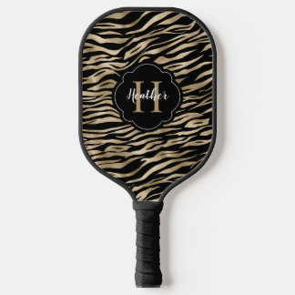 Raquette De Pickleball Élégant métal or Zèbre Poster de animal Monogramme