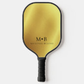 Raquette De Pickleball Élégant Métallic Or Simple Monogramme Nom (Verso)