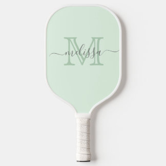 Raquette De Pickleball Élégant Mint vert Nom minimal et Monogramme