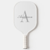 Raquette De Pickleball Élégant Monogramme blanc et gris (Recto)