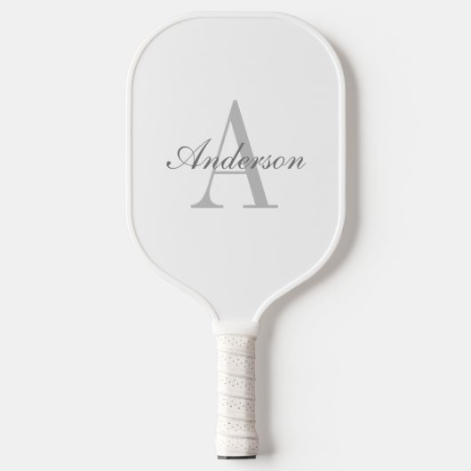 Raquette De Pickleball Élégant Monogramme blanc et gris (Recto)