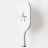 Raquette De Pickleball Élégant Monogramme blanc et gris (Gauche)
