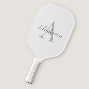 Raquette De Pickleball Élégant Monogramme blanc et gris