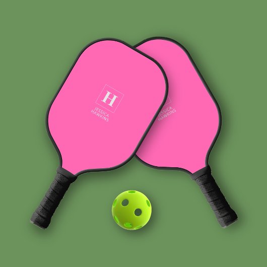 Raquette De Pickleball Élégant Monogramme Classique Rose Chaud Personnel