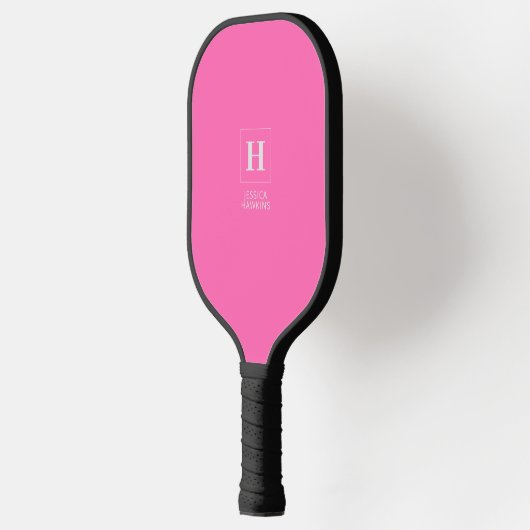 Raquette De Pickleball Élégant Monogramme Classique Rose Chaud Personnel (Gauche)