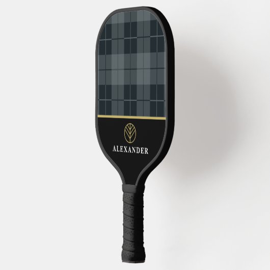 Raquette De Pickleball Élégant monogramme de tarte gris-noir (Gauche)