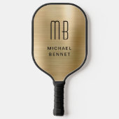 Raquette De Pickleball Élégant Monogramme Faux Or Brossé Métallique (Verso)