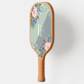 Raquette De Pickleball Élégant Monogramme floral bleu rose Dusty (Gauche)
