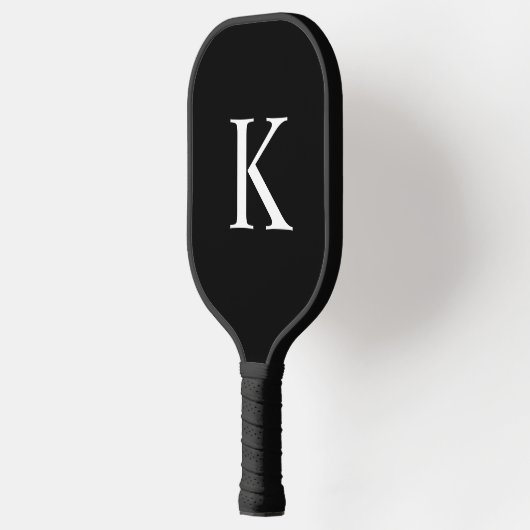 Raquette De Pickleball Élégant monogramme initial noir et gris (Gauche)