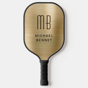 Raquette De Pickleball Élégant Monogrammé Métallic Doré Faux Brossé