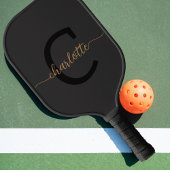 Raquette De Pickleball Élégant Monogramme Noir Nom du script d'or