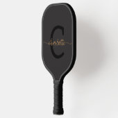 Raquette De Pickleball Élégant Monogramme Noir Nom du script d'or (Gauche)