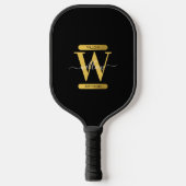 Raquette De Pickleball Élégant Monogramme noir & or Script moderne (Recto)