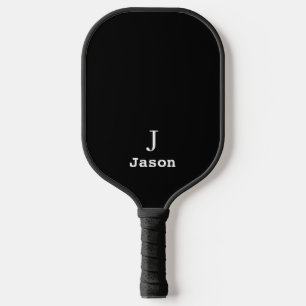 Raquette De Pickleball Élégant Monogramme Nom initial Noir personnalisé