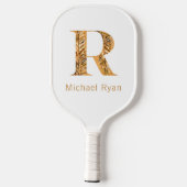 Raquette De Pickleball Élégant Monogramme personnalisé blanc et or (Verso)